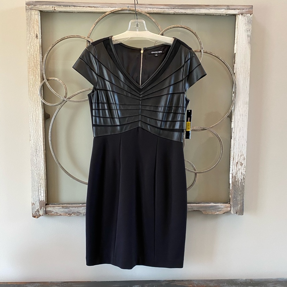 NWT-Gianni Bini, sz 4, Leather Accent Black Dress